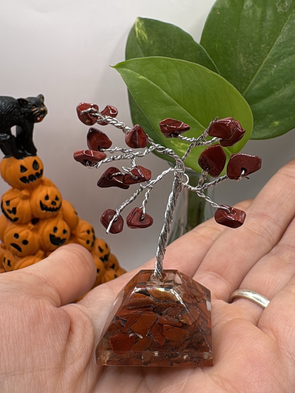 Handcrafted Red Jasper Chip Gemstone Tree Accent - Unbranded